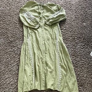 Zara Green Maxi Dress with White Embroidery